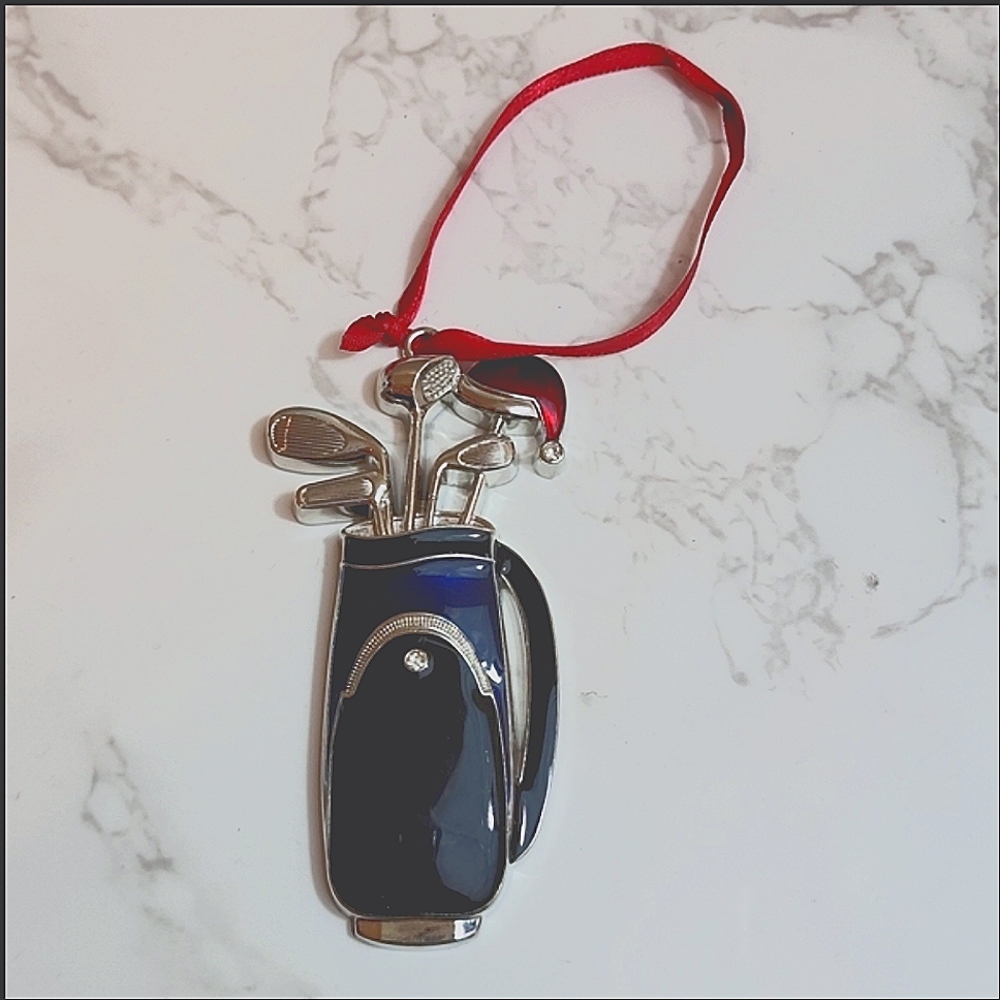 Golf Clubs Harvey Lewis Navy Blue Silver Hanging Christmas tree Ornament
